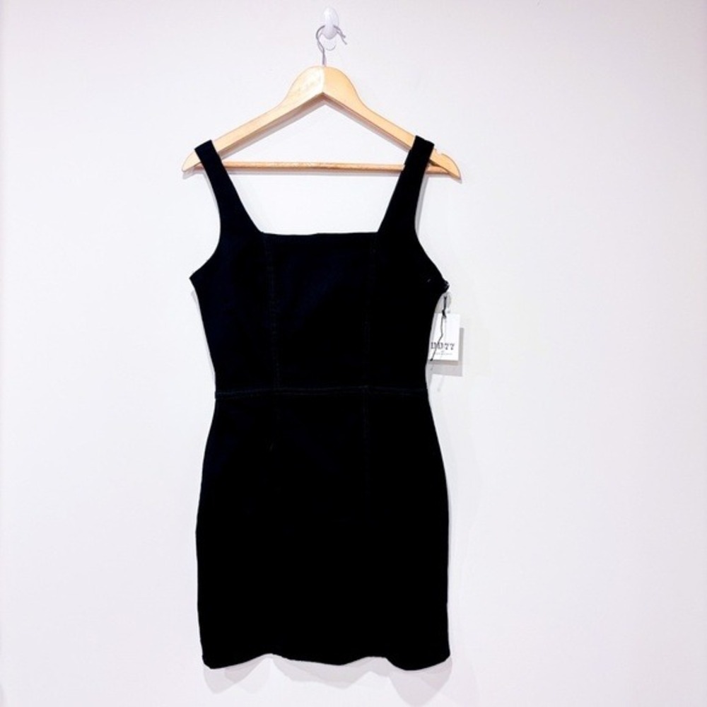 DD77 Black Stretch Denim Square Neck Fitted Mini Dress Small